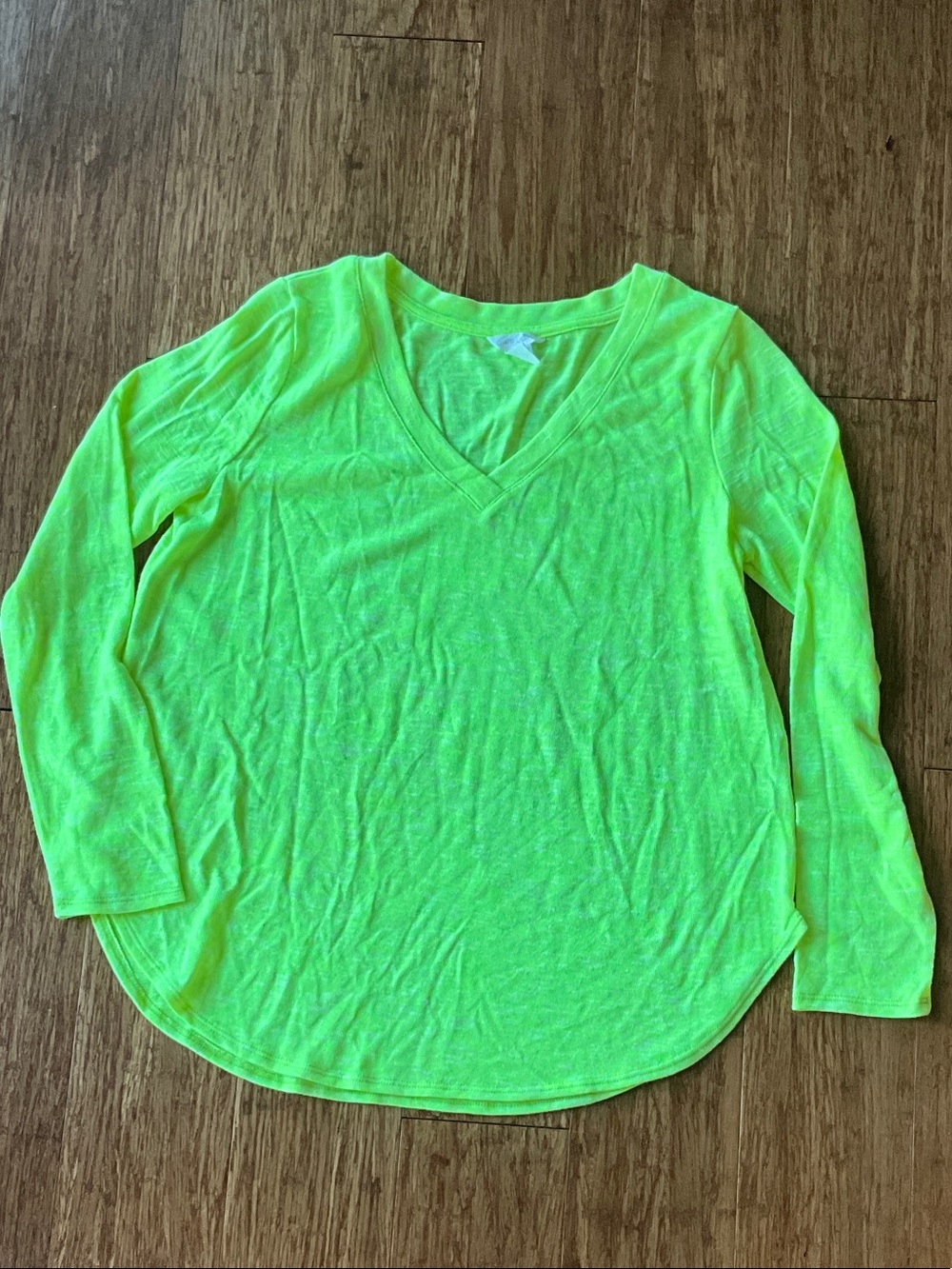 Caslon Neon Yellow V-Neck Long Sleeve Top